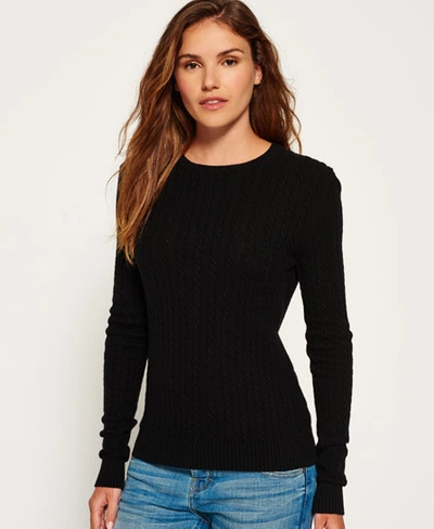Superdry Luxe Mini Cable Knit Jumper In Black