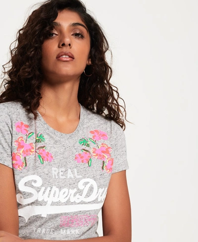 Superdry Vintage Logo Puff Embroidered T-shirt In Light Grey