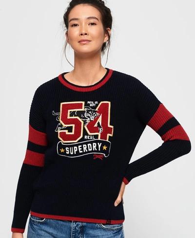 Superdry Varsity Pullover Mit Rippmuster In Navy