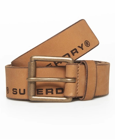 Superdry Edge Logo Leather Belt In Brown