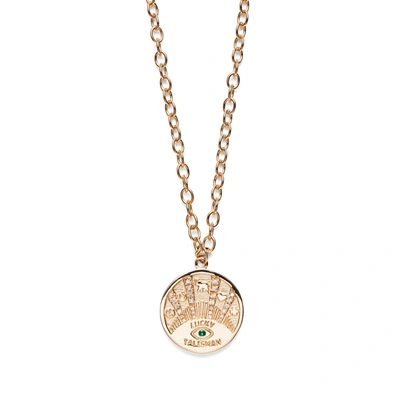 Marlo Laz Lucky Talisman Coin 14-karat Gold, Diamond And Emerald Necklace In Yellow Gold