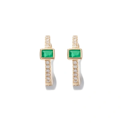 Jacquie Aiche Emerald Baguette-center Huggies Earring In 14k Yellow Gold
