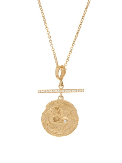 Azlee Pegasus Bar Diamond & 18kt Gold Coin Necklace In Yellow Gold/diamond