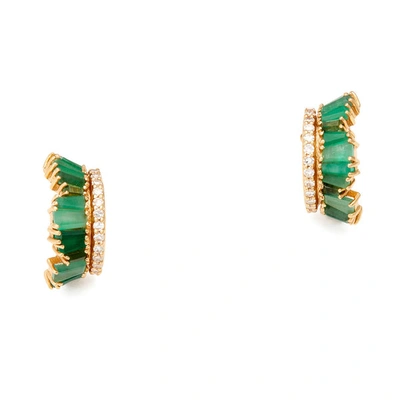 Nak Armstrong Petite Half Ruched Hoops Earring In White Diamond/emerald/green Tourmaline
