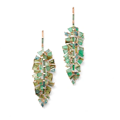 Nak Armstrong Bahia Leaf Earrings In Emerald/green Tourmaline/blue Tourmaline