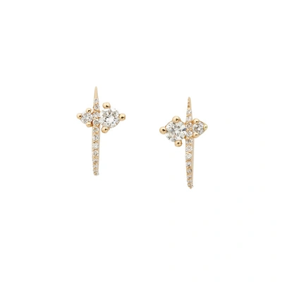 Sophie Ratner Hooked Pave Stud Earrings In Yellow Gold/white Diamonds