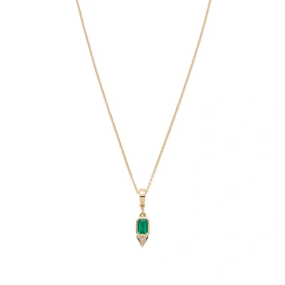 Azlee Emerald & Trillion Small Diamond Charm With 20" Chain In Yellow Gold/emerald