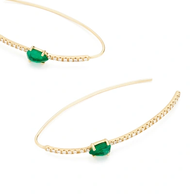 Michelle Fantaci Pavo Half Hoop Earrings In Yellow Gold/diamond/emerald