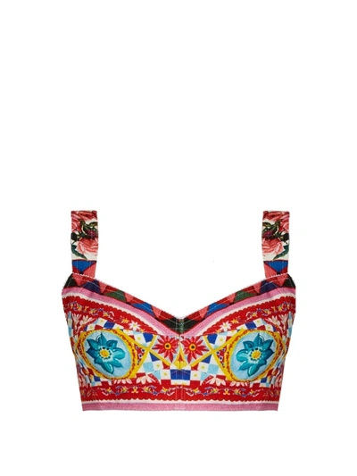 Dolce & Gabbana Carretto-print Cropped Top In Pink