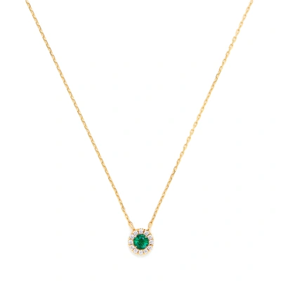 Suzanne Kalan One Of A Kind Small Round Emerald Necklace In Yellow Gold / Diamond / Emerald
