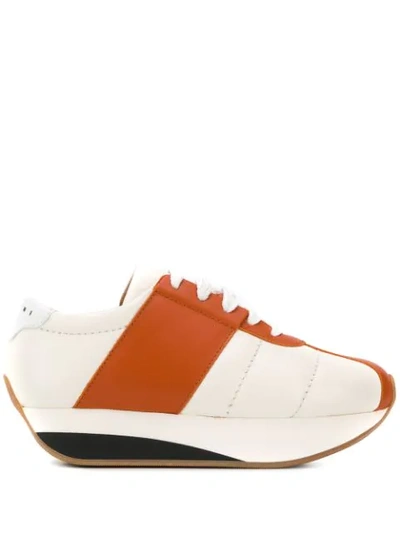 Marni Leather Sneakers In Stone While/chilli In Neutrals