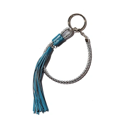 Corto Woven Bag Charm Keyholder With Blue Sky Tassle