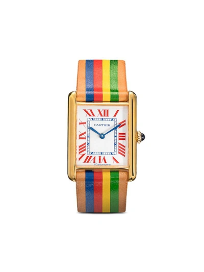 La Californienne Reworked Vintage Cartier Tank Watch In Blanc/cerise/rainbow