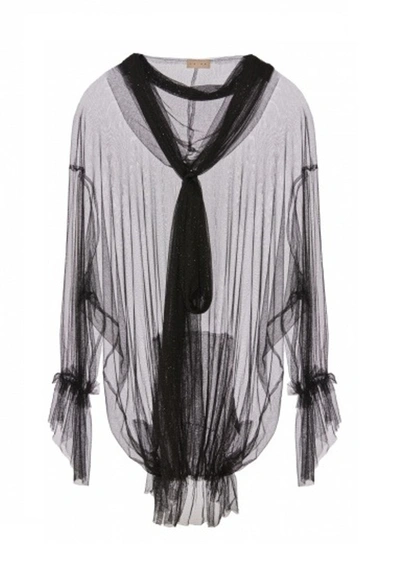 19.04 Glitter Silk Hoodie-dress In Black