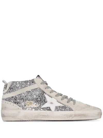 Golden Goose Mid Star Glittered Leather Mid-top Trainers In White