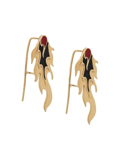 Alan Crocetti Enamelled Flame Earrings In Gold