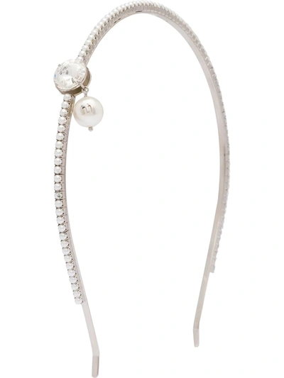 Miu Miu Solitaire Jewels Crystal And Pearl-embellished Hairband In Silver