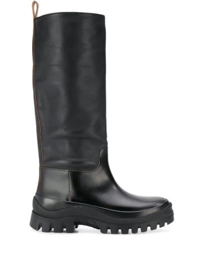 Jil Sander Ridged Sole Mid-calf Boots In Black