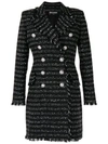 Balmain Double-breasted Tweed Coat In Black