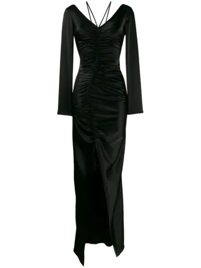 David Koma Ruched Fitted Maxi Dress In Black