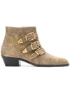 Chloé Suzanna Studded Suede Buckle Bootie, Dark Greige