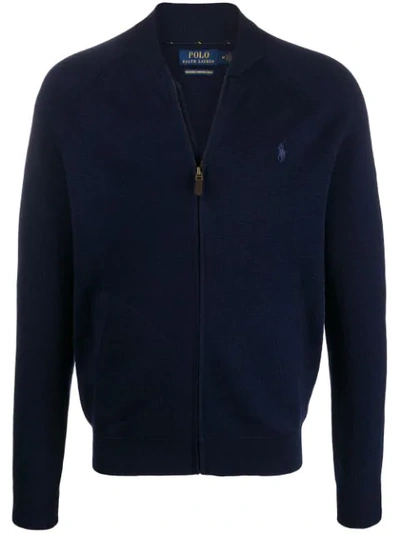 Polo Ralph Lauren Logo Embroidery Zipped Cardigan In Blue