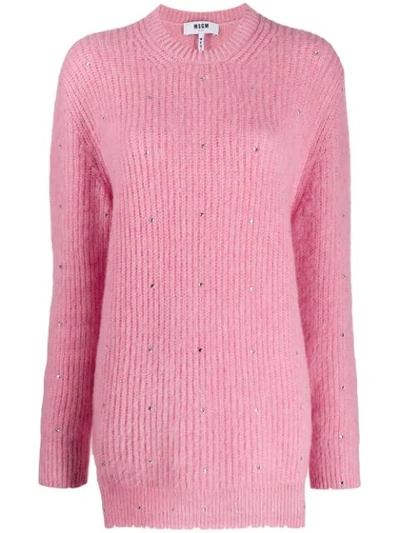 Msgm Crystal-embellished Jumper In Pink