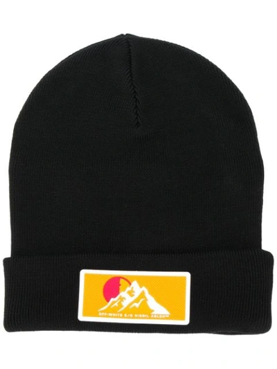 Off-white Logo Patch Ribbed Beanie In Black