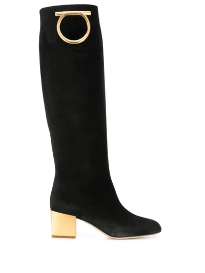 Ferragamo Gancini Knee-high Boots In Black