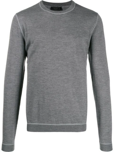 Prada Embroidered Logo Sweater In Grey