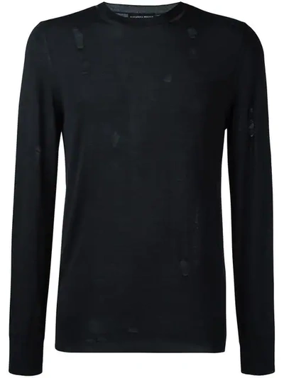 Alexander Mcqueen Distressed Wool-blend Fine-knit Sweater In Black