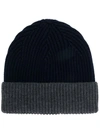 Altea Ribbed Knit Colour Block Hat In Blue