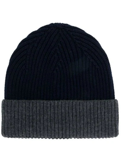 Altea Ribbed Knit Colour Block Hat In Blue