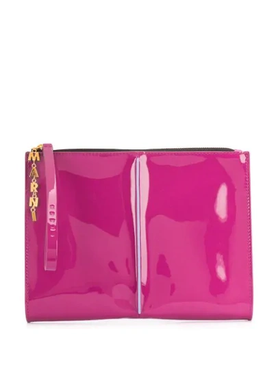 Marni Letter Chain Glossy Clutch In 00c86 Pink