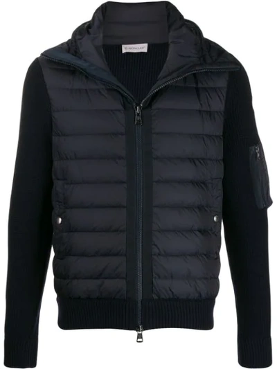 Moncler Quilted Nylon And Wool-blend Knit Cardigan In Navy