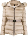 Moncler Fur-trim Hood Padded Jacket In Neutrals
