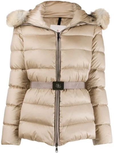 Moncler Fur-trim Hood Padded Jacket In Neutrals