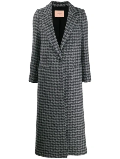 Twinset Houndstooth Single Breasted Coat In Grey
