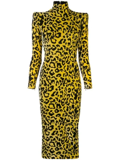 Alex Perry Miles Leopard Print Dress In Yellow