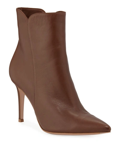Gianvito Rossi Levy Notched Leather 85mm Booties In Medium Brown