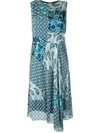 Elie Tahari Azure Mixed-print Sleeveless Silk Dress In Ice Cap