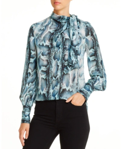 Elie Tahari Chantal Snake-print Tie-neck Silk Shirt In Ice Cap Multi