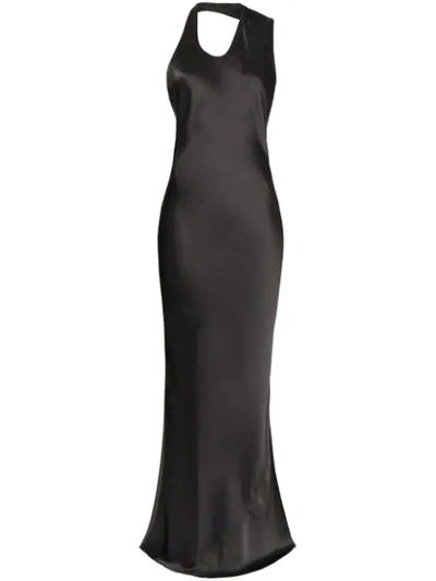 Helmut Lang Asymmetric Neckline Satin Dress In Grey In Black