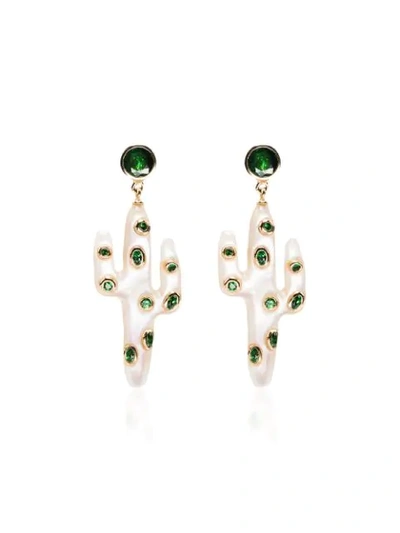 Yvonne Léon 18k Yellow Gold Cactus Pearl And Tsavorite Earrings In Gold/white