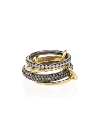 Spinelli Kilcollin Vega Silver And Yellow Gold 4-link Ring With Diamonds In Metallic