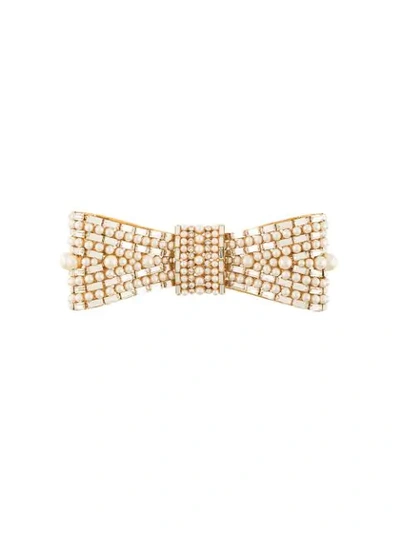 Dolce & Gabbana Embellished Bow-shaped Brooch In Gold