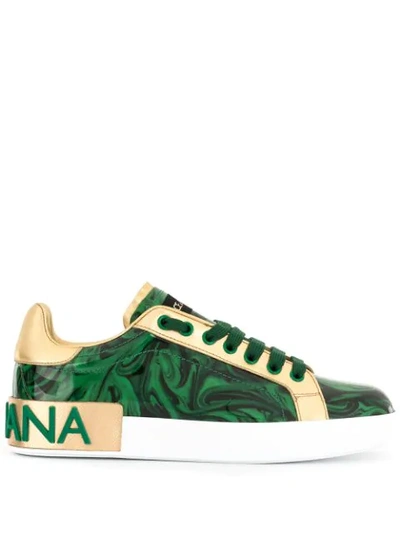 Dolce & Gabbana Portofino Printed Logo Sneakers In Green