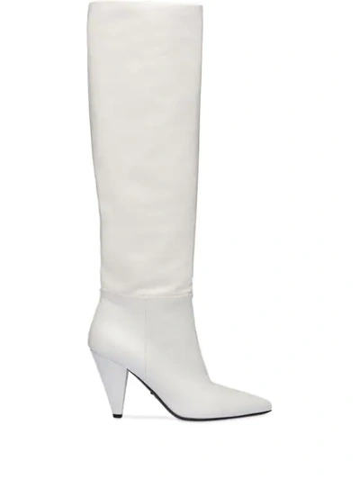 Prada Madras Leather Boots In White