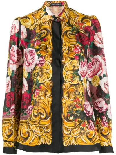 Dolce & Gabbana Silk Floral Print Shirt In Hf82a