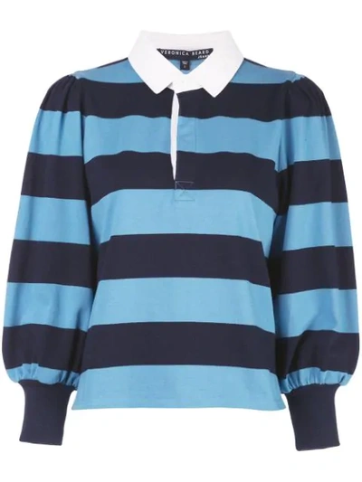 Veronica Beard Block Striped Polo Shirt In Blue
